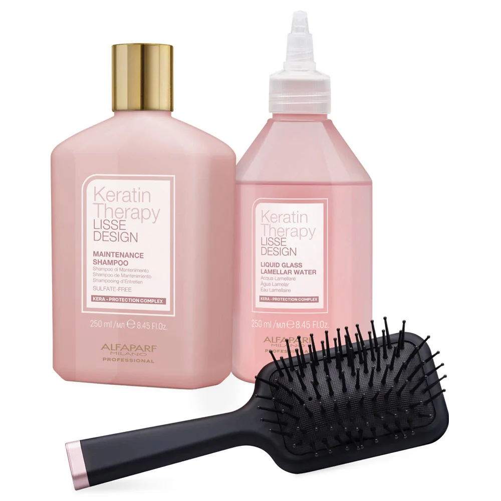 Alfaparf Milano Keratin Therapy GLASS HAIR Geschenkset - Shampoo 250ml + Liquid Glass 250ml + Bürste - Image 2