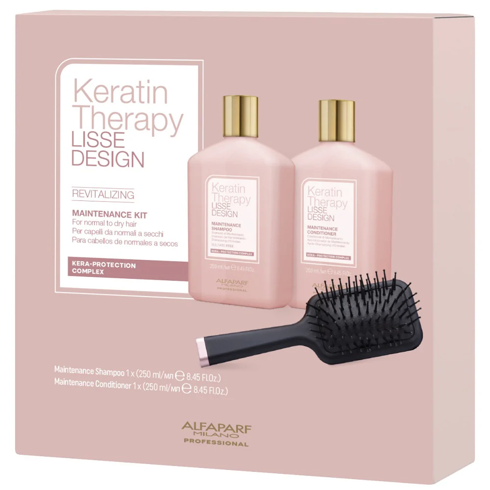 Alfaparf Milano Keratin Therapy REVITALIZING Geschenkset - Shampoo 250ml + Conditioner 250ml + Bürste