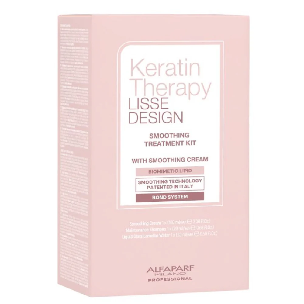 Alfaparf Milano Keratin Therapy Smoothing Treatment Kit - Smoothing Cream 100ml + Maintenance Shampoo 20ml + Liquid Glass Lamellar Water 20ml