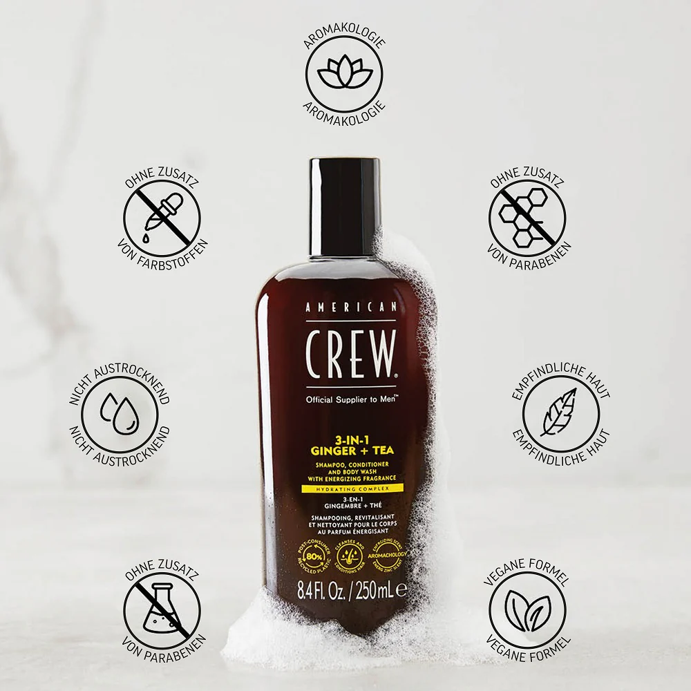 American Crew Ginger & Tea Energizing 3-in-1 Shampoo 250ml - Image 3