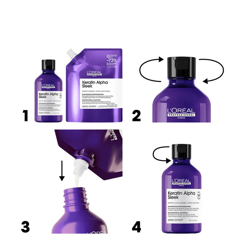 L'Oréal Professionnel Serie Expert Keratin Alpha Sleek Shampoo Refill 500 ml - Image 4